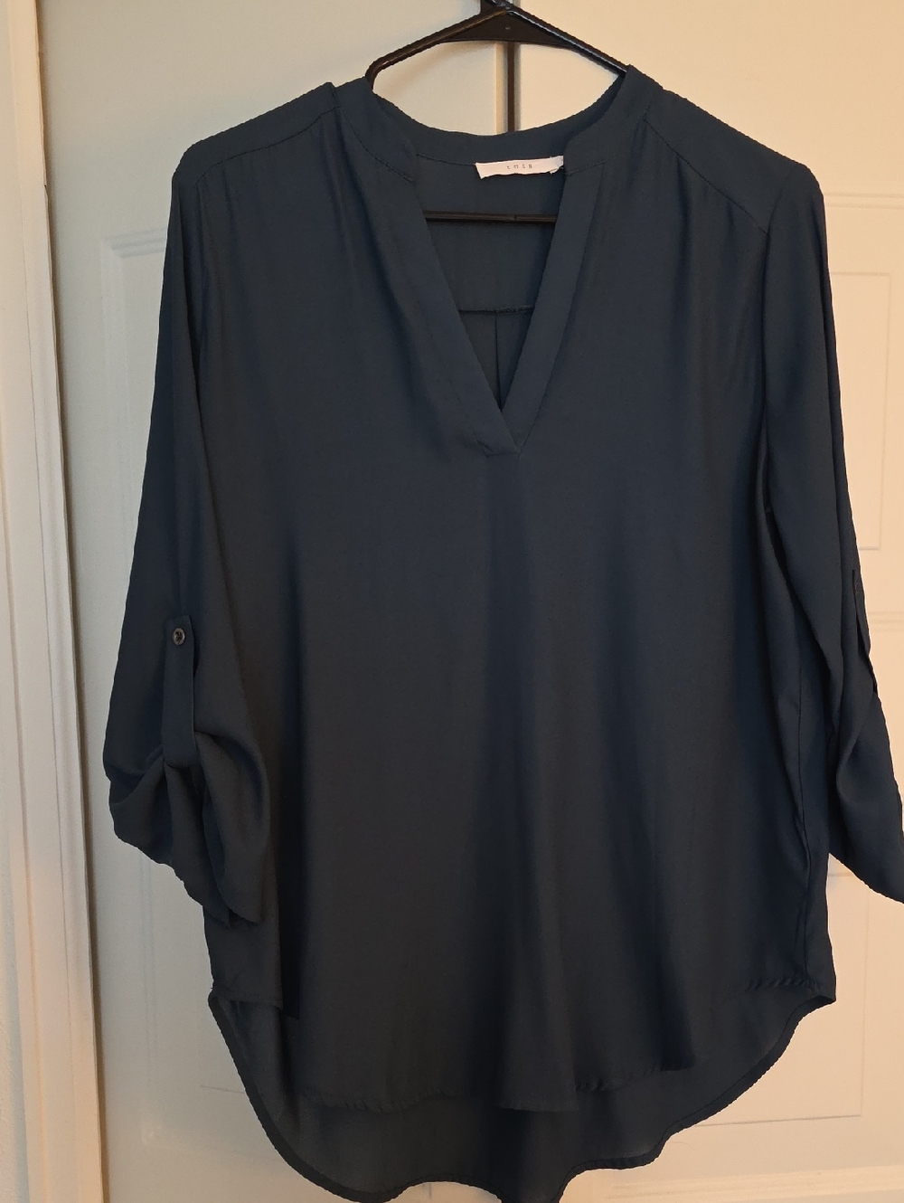 Lush Hunter Green V-Neck Roll-Tab Sleeve Tunic- Stitch Fix